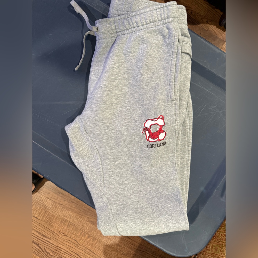 Nike Kids Gray Joggers with Red Logo